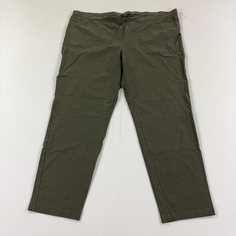 Eileen Fisher Womens 2X Olive Green Stretch Crepe Straight Pull On Pants USA